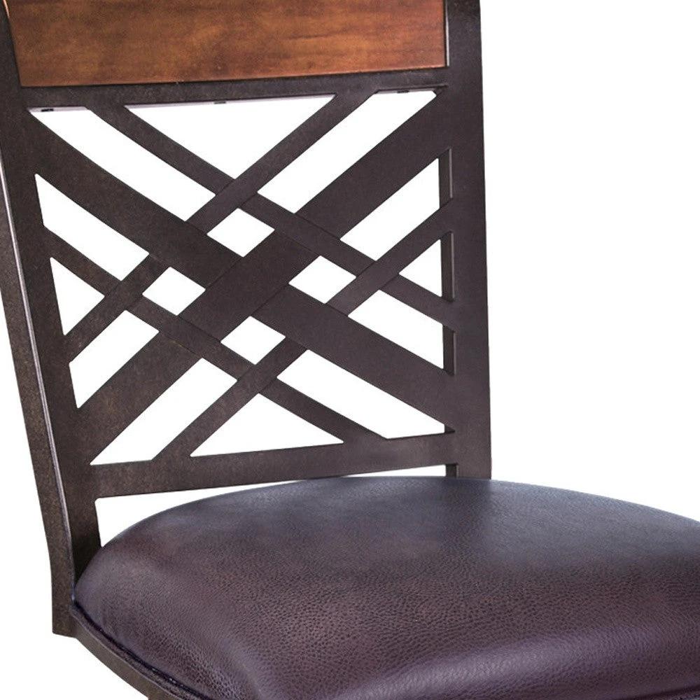 30" Brown Faux Leather And Iron Bar Height Bar Chair - Homeroots - Flyclothing LLC