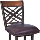 30" Brown Faux Leather And Iron Bar Height Bar Chair - Homeroots - Flyclothing LLC