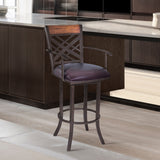 26" Brown Faux Leather And Iron Counter Height Bar Chair - Homeroots - Flyclothing LLC
