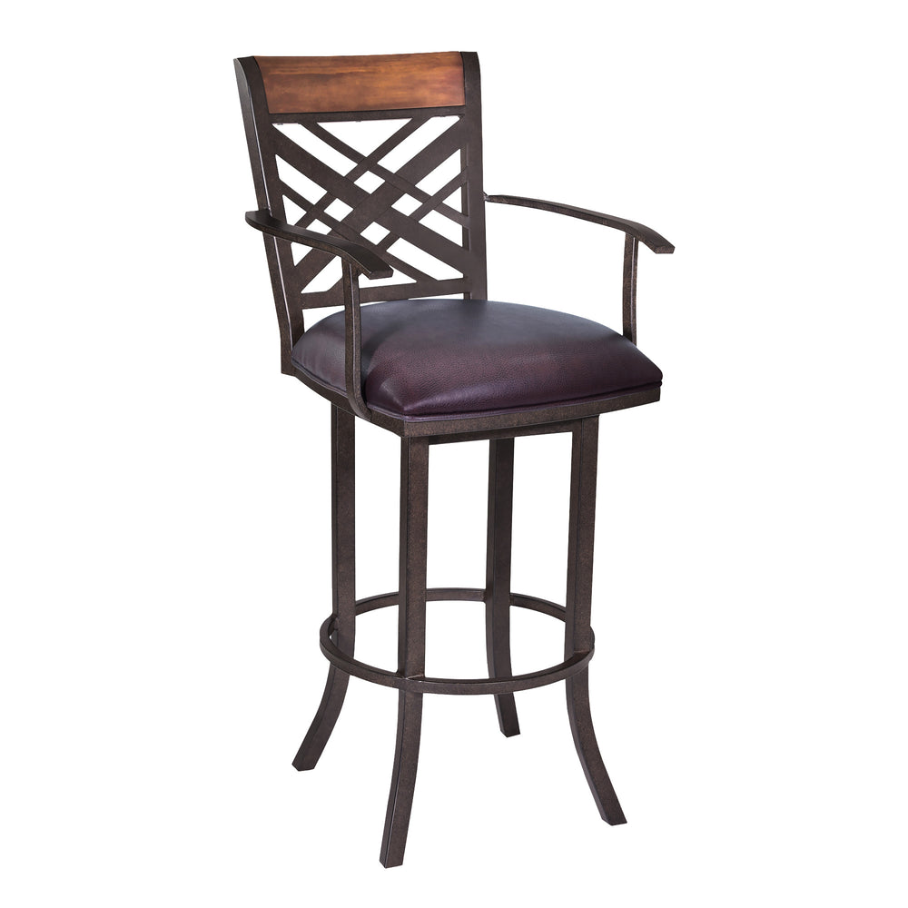 30" Brown Faux Leather And Iron Bar Height Bar Chair - Homeroots - Flyclothing LLC