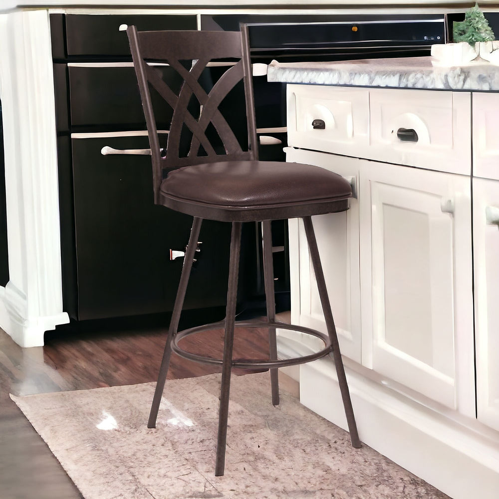 26" Brown Iron Counter Height Bar Chair - Homeroots