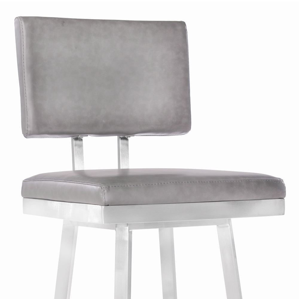 26" Light Gray And Silver Iron Swivel Counter Height Bar Chair - Homeroots - Flyclothing LLC