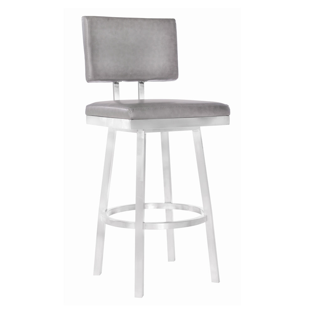 26" Light Gray And Silver Iron Swivel Counter Height Bar Chair - Homeroots - Flyclothing LLC