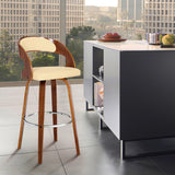 26" Cream And Brown Faux Leather And Iron Swivel Low Back Counter Height Bar Chair - Homeroots - Flyclothing LLC