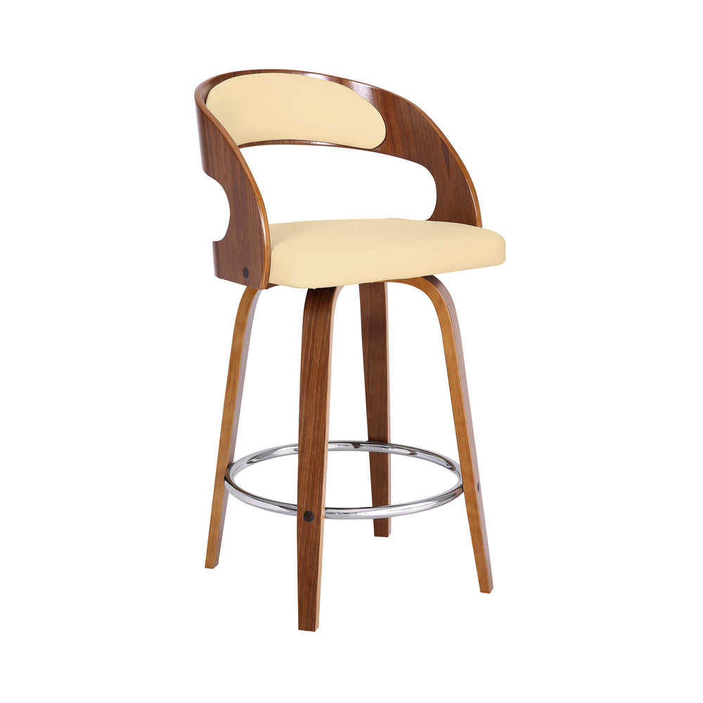 26" Cream And Brown Faux Leather And Iron Swivel Low Back Counter Height Bar Chair - Homeroots - Flyclothing LLC