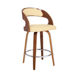 26" Cream And Brown Faux Leather And Iron Swivel Low Back Counter Height Bar Chair - Homeroots - Flyclothing LLC