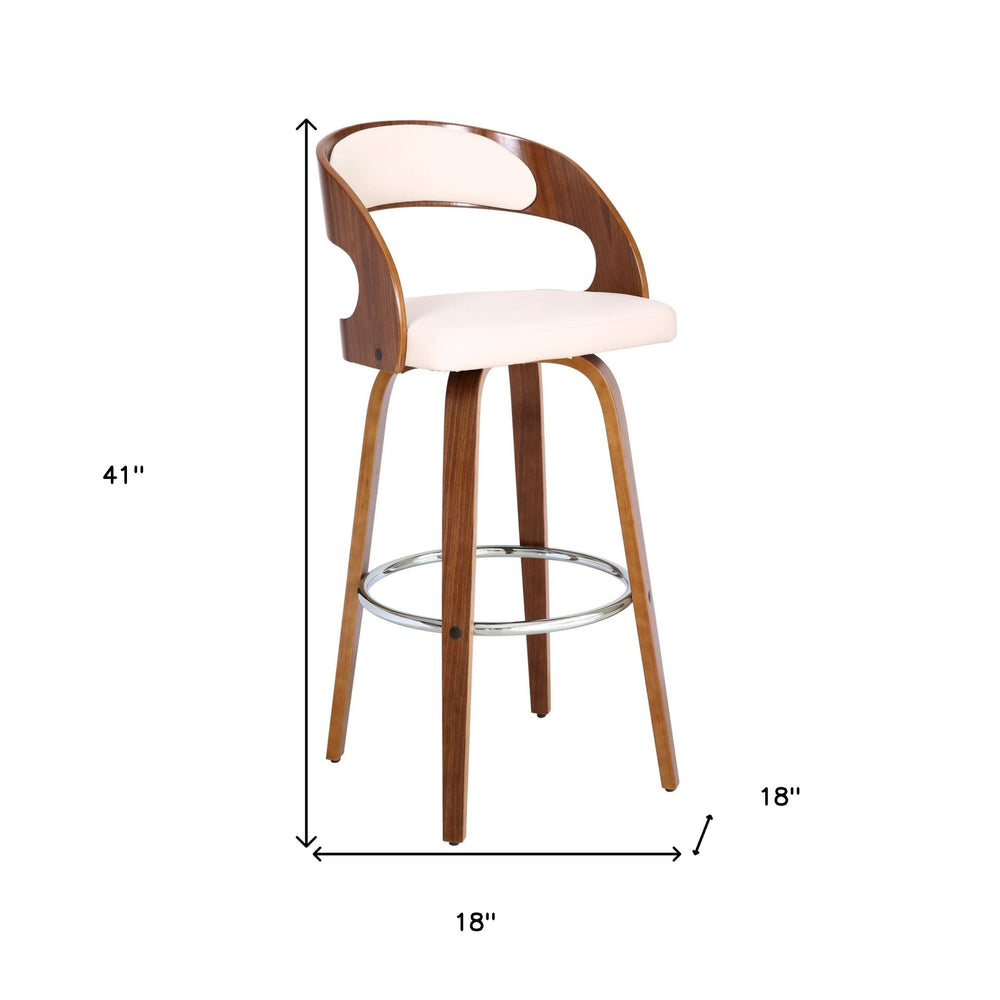 30" Cream And Brown Iron Swivel Low Back Bar Height Bar Chair - Homeroots - Flyclothing LLC