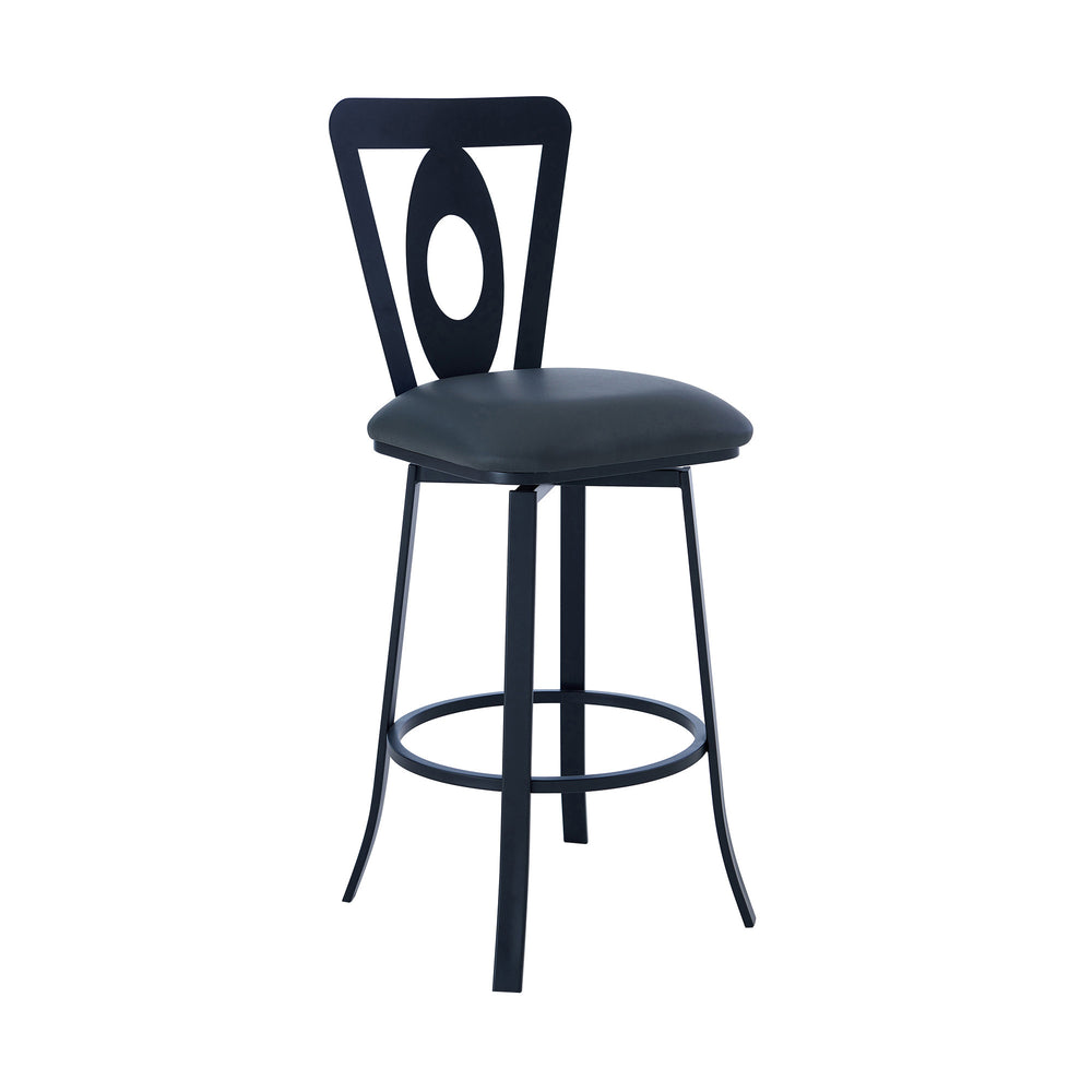 30" Gray And Black Faux Leather And Iron Swivel Bar Height Bar Chair - Homeroots - Flyclothing LLC