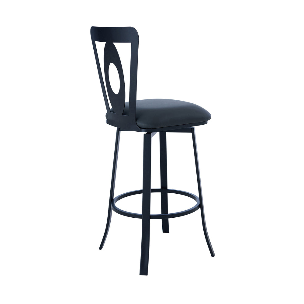 30" Gray And Black Faux Leather And Iron Swivel Bar Height Bar Chair - Homeroots - Flyclothing LLC