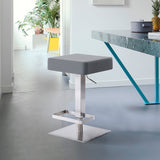 25" Gray And Silver Faux Leather And Iron Swivel Backless Adjustable Height Bar Chair - Homeroots