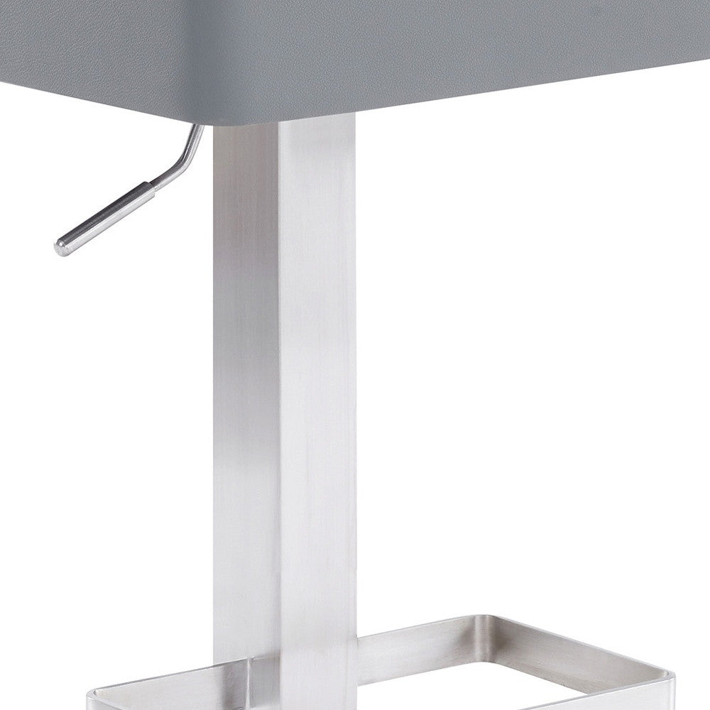 25" Gray And Silver Faux Leather And Iron Swivel Backless Adjustable Height Bar Chair - Homeroots