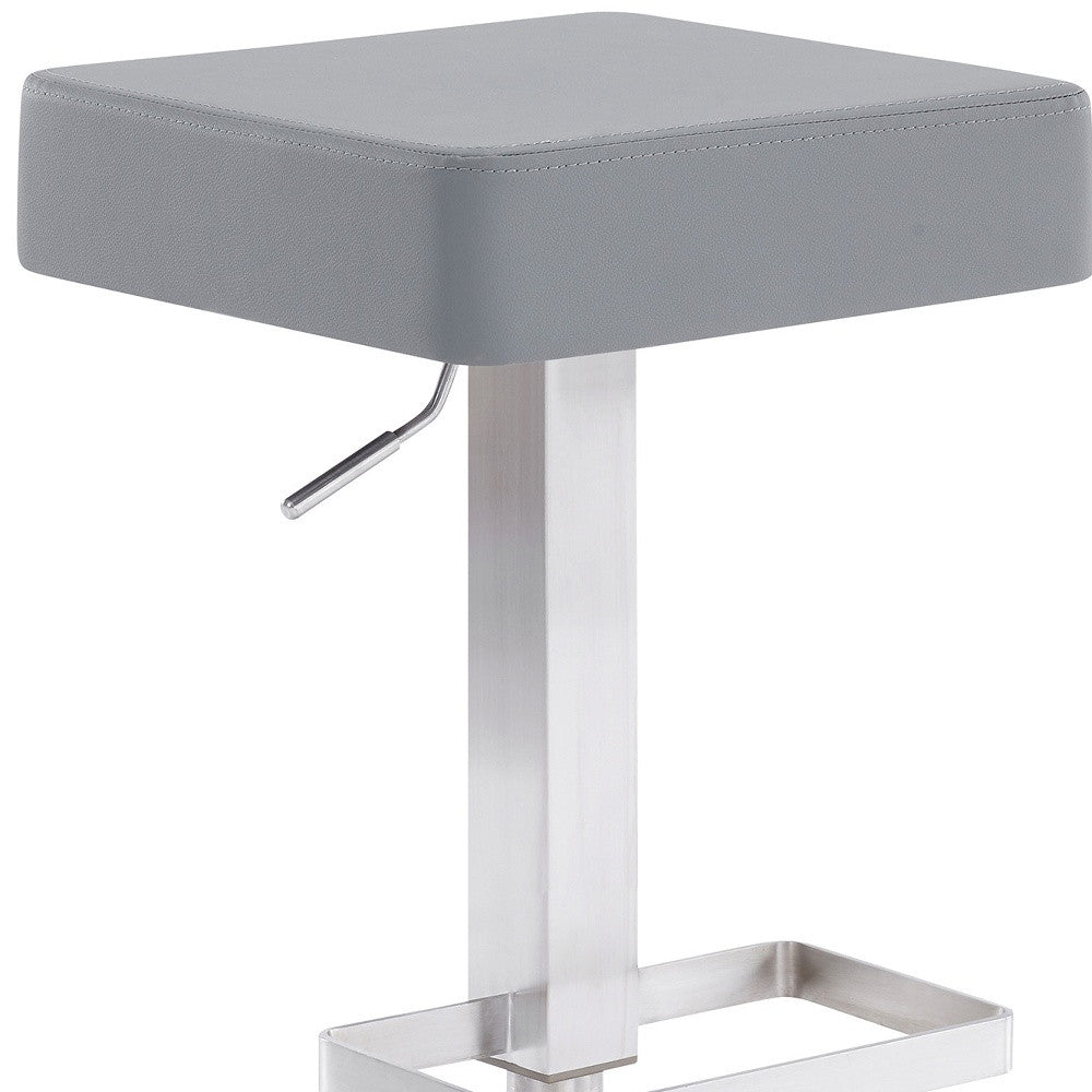 25" Gray And Silver Faux Leather And Iron Swivel Backless Adjustable Height Bar Chair - Homeroots