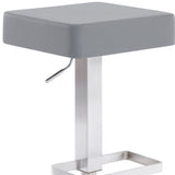 25" Gray And Silver Faux Leather And Iron Swivel Backless Adjustable Height Bar Chair - Homeroots