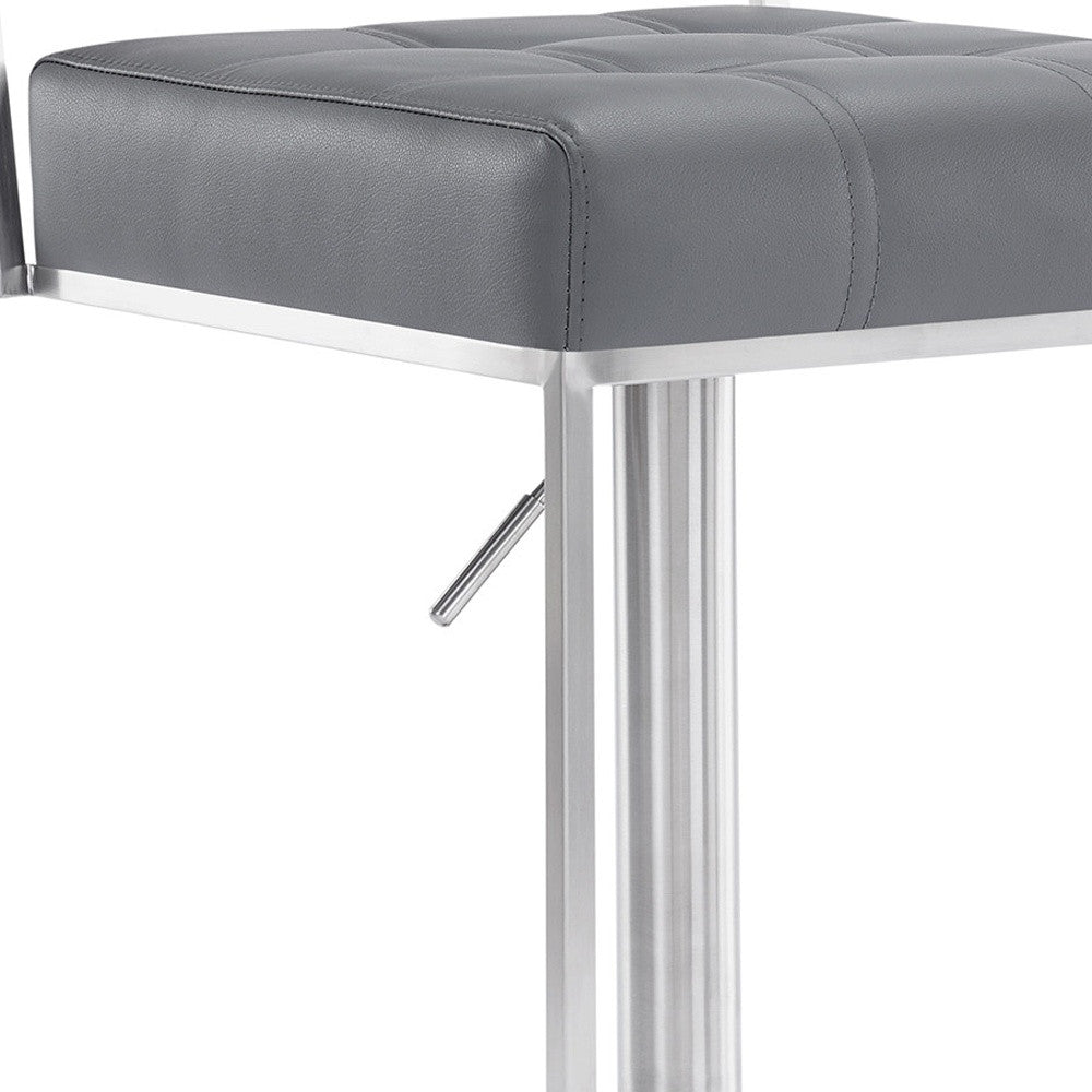 25" Gray And Silver Faux Leather And Iron Swivel Low Back Adjustable Height Bar Chair - Homeroots - Flyclothing LLC