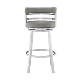 30" Gray And Silver Faux Leather And Iron Swivel Low Back Bar Height Bar Chair - Homeroots - Flyclothing LLC