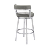 30" Gray And Silver Faux Leather And Iron Swivel Low Back Bar Height Bar Chair - Homeroots - Flyclothing LLC