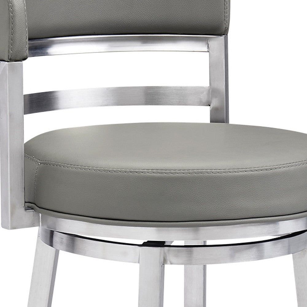 30" Gray And Silver Faux Leather And Iron Swivel Low Back Bar Height Bar Chair - Homeroots - Flyclothing LLC
