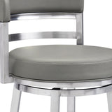 30" Gray And Silver Faux Leather And Iron Swivel Low Back Bar Height Bar Chair - Homeroots - Flyclothing LLC