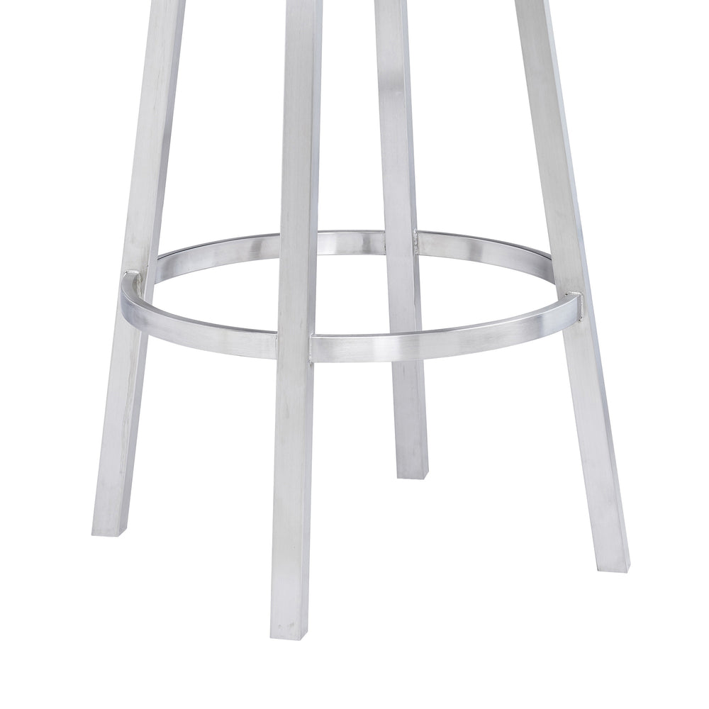 30" White And Silver Faux Leather And Iron Swivel Low Back Bar Height Bar Chair - Homeroots - Flyclothing LLC