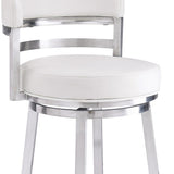 30" White And Silver Faux Leather And Iron Swivel Low Back Bar Height Bar Chair - Homeroots - Flyclothing LLC