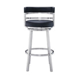 30" Black And Silver Faux Leather And Iron Swivel Low Back Bar Height Bar Chair - Homeroots - Flyclothing LLC