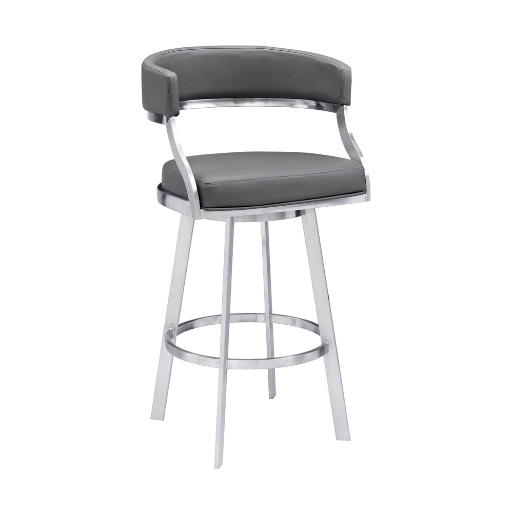 26" Gray And Silver Faux Leather And Iron Swivel Low Back Counter Height Bar Chair - Homeroots - Flyclothing LLC