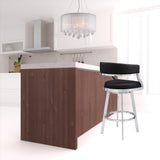 30" Black And Silver Faux Leather And Iron Swivel Low Back Bar Height Bar Chair - Homeroots