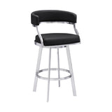 30" Black And Silver Faux Leather And Iron Swivel Low Back Bar Height Bar Chair - Homeroots