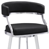 26" Black And Silver Faux Leather And Iron Swivel Low Back Counter Height Bar Chair - Homeroots
