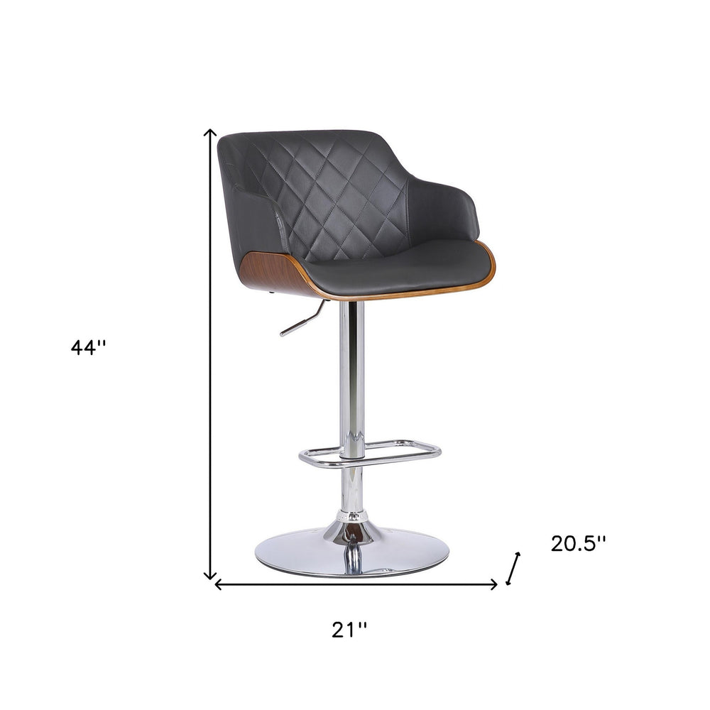 25" Gray And Silver Faux Leather And Iron Swivel Low Back Adjustable Height Bar Chair