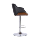 25" Black And Silver Faux Leather And Iron Swivel Low Back Adjustable Height Bar Chair - Homeroots