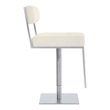 25" White And Silver Faux Leather And Iron Swivel Low Back Adjustable Height Bar Chair - Homeroots