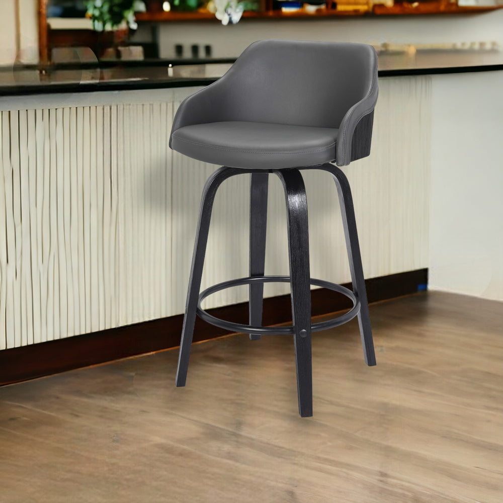 26" Gray And Black Iron Swivel Low Back Counter Height Bar Chair - Homeroots - Flyclothing LLC