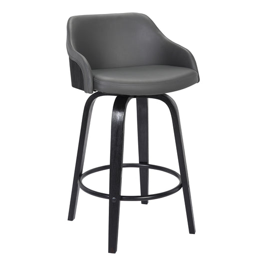26" Gray And Black Iron Swivel Low Back Counter Height Bar Chair - Homeroots