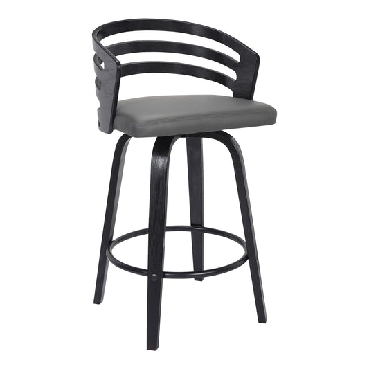 26" Gray And Black Iron Swivel Low Back Counter Height Bar Chair - Homeroots