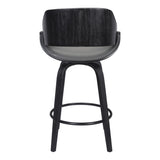 26" Gray And Black Faux Leather And Iron Swivel Low Back Counter Height Bar Chair - Homeroots