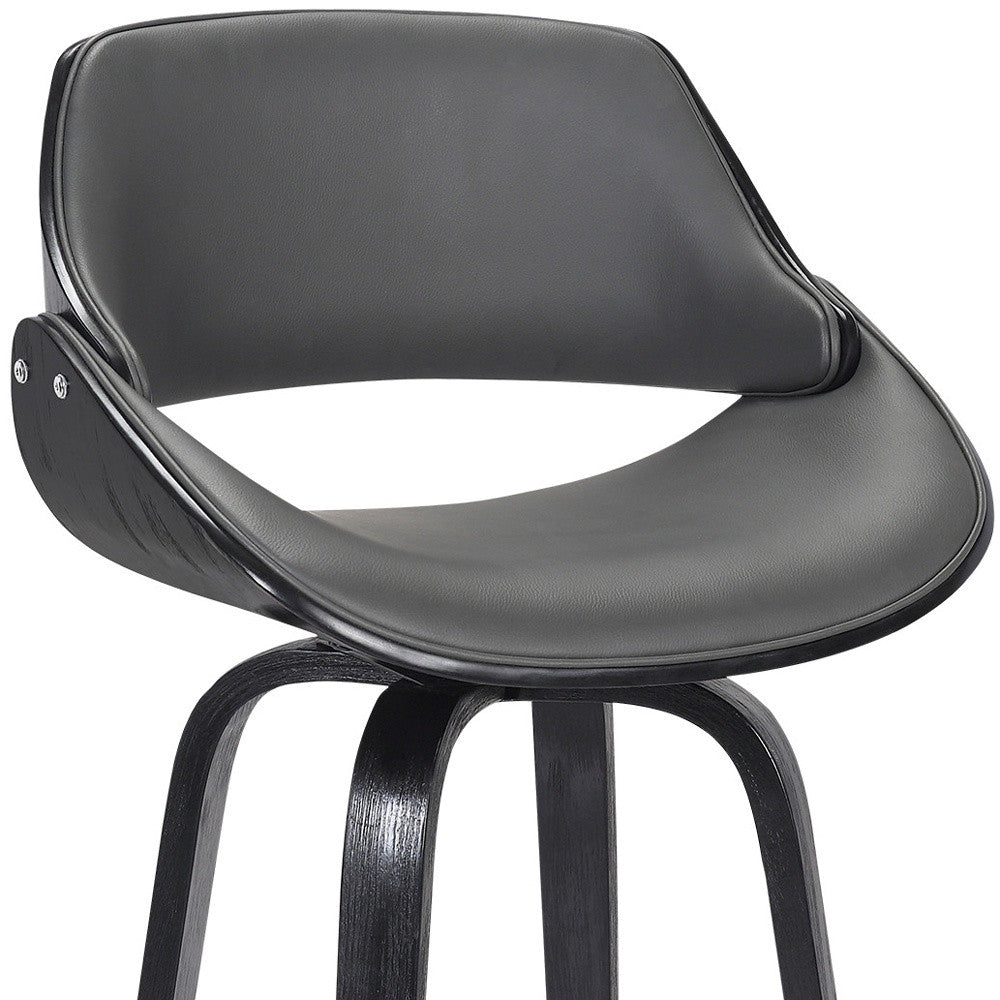 26" Gray And Black Faux Leather And Iron Swivel Low Back Counter Height Bar Chair - Homeroots