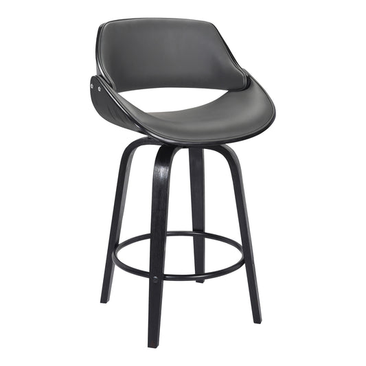 26" Gray And Black Faux Leather And Iron Swivel Low Back Counter Height Bar Chair - Homeroots