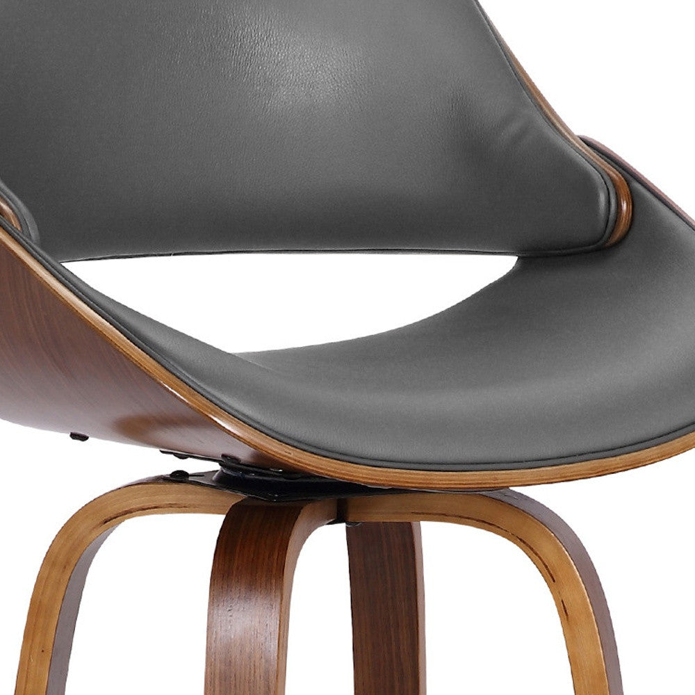 26" Gray And Brown Faux Leather And Iron Swivel Low Back Counter Height Bar Chair - Homeroots