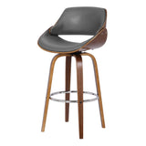 26" Gray And Brown Faux Leather And Iron Swivel Low Back Counter Height Bar Chair - Homeroots