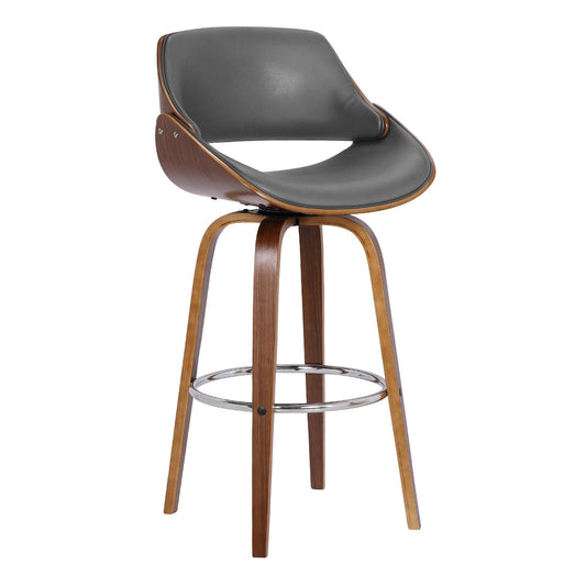 26" Gray And Brown Faux Leather And Iron Swivel Low Back Counter Height Bar Chair - Homeroots