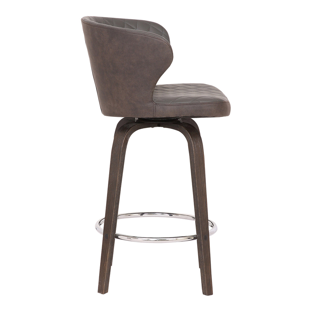 30" Brown Faux Leather And Iron Swivel Low Back Bar Height Bar Chair - Homeroots - Flyclothing LLC