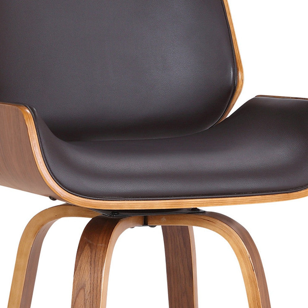 26" Brown Solid Wood Swivel Low Back Counter Height Bar Chair - Homeroots - Flyclothing LLC