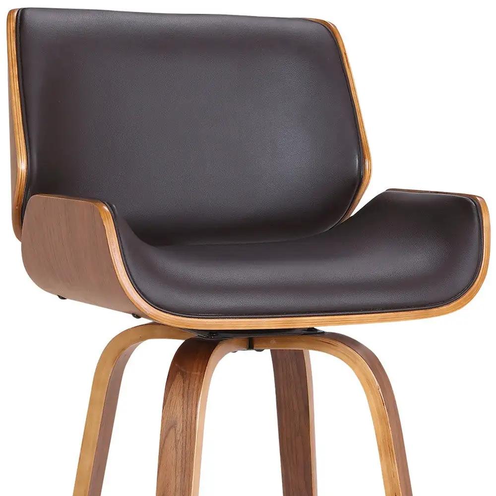 30" Brown Solid Wood Swivel Low Back Bar Height Bar Chair - Homeroots - Flyclothing LLC