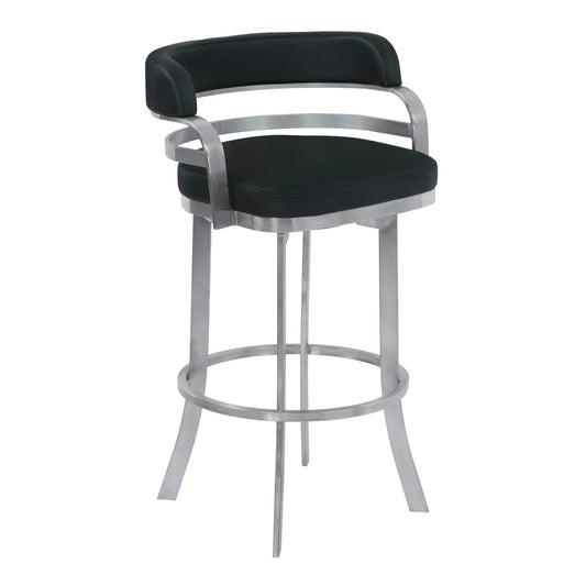 26" Black And Silver Faux Leather And Iron Swivel Low Back Counter Height Bar Chair - Homeroots