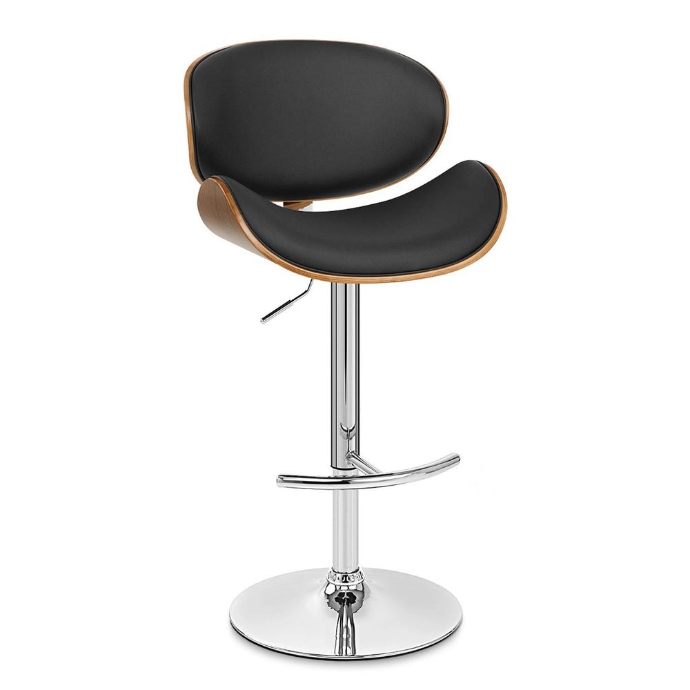 25" Black And Silver Faux Leather And Solid Wood Swivel Low Back Adjustable Height Bar Chair - Homeroots