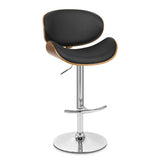 25" Black And Silver Faux Leather And Solid Wood Swivel Low Back Adjustable Height Bar Chair - Homeroots