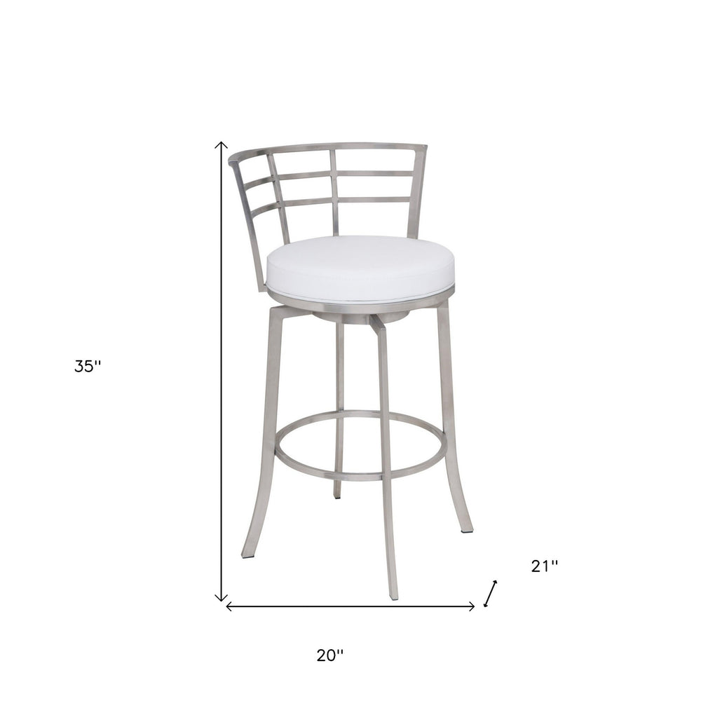 26" White And Silver Faux Leather And Iron Swivel Low Back Counter Height Bar Chair - Homeroots