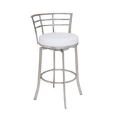 26" White And Silver Faux Leather And Iron Swivel Low Back Counter Height Bar Chair - Homeroots