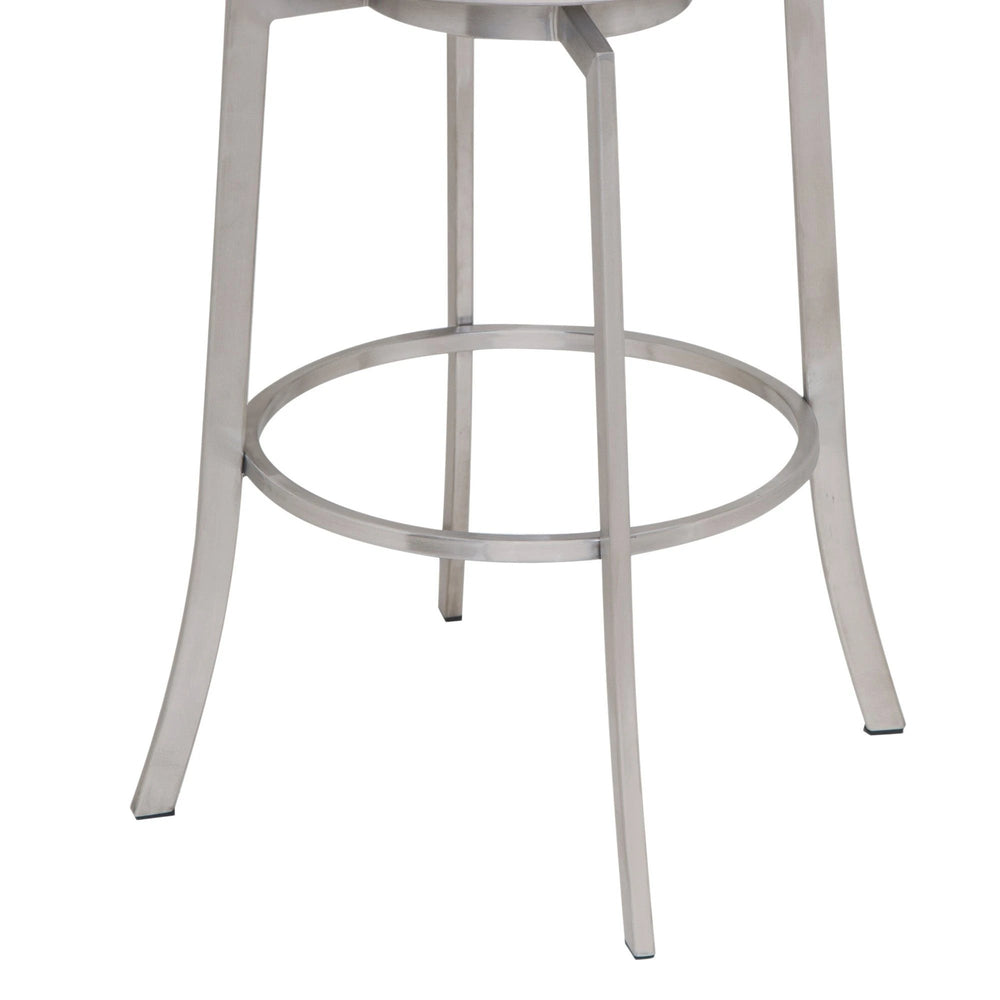 26" White And Silver Faux Leather And Iron Swivel Low Back Counter Height Bar Chair - Homeroots